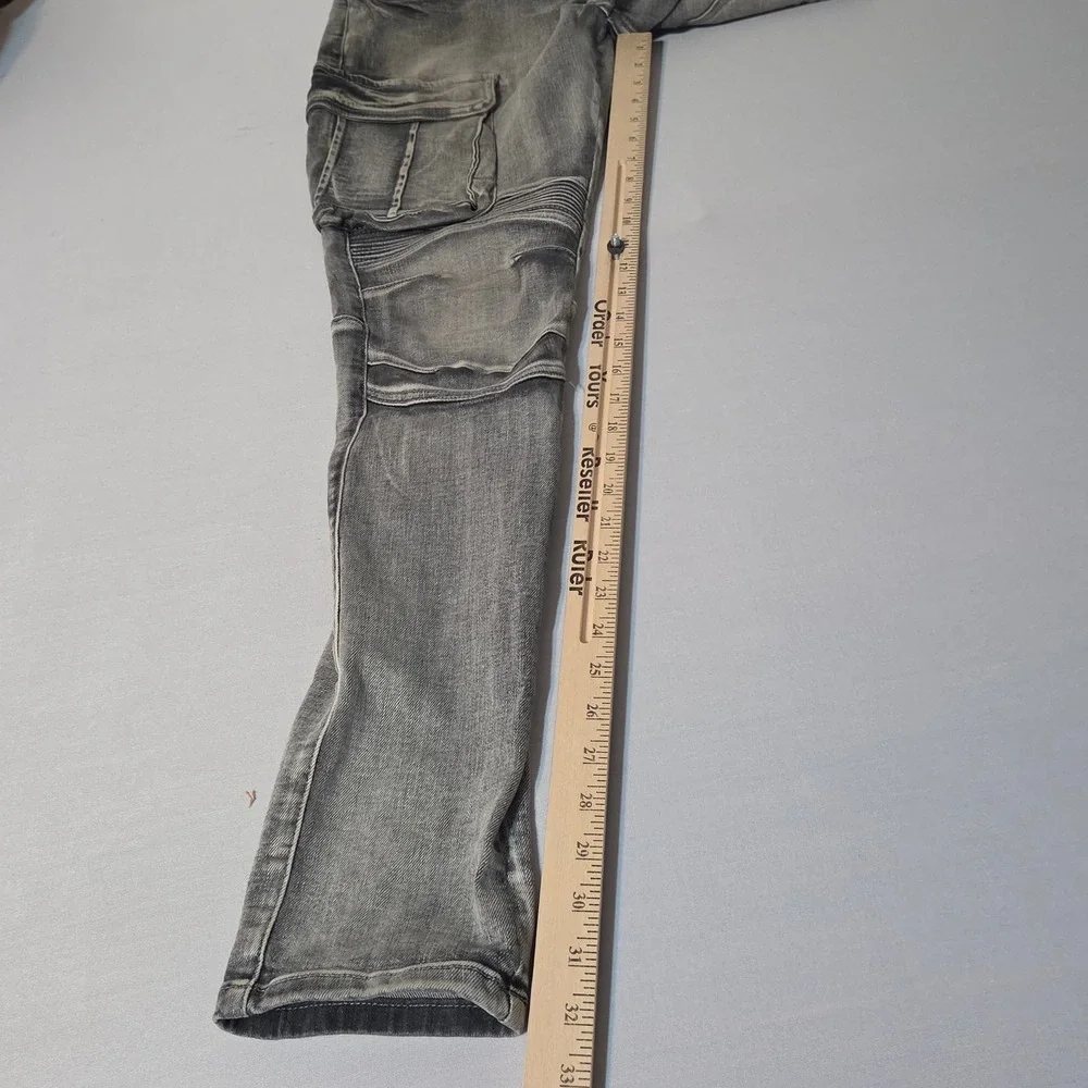 Smoke Rise Cargo Jeans Mens 32x32 Gray Moto Biker Slim Fit Denim Pants